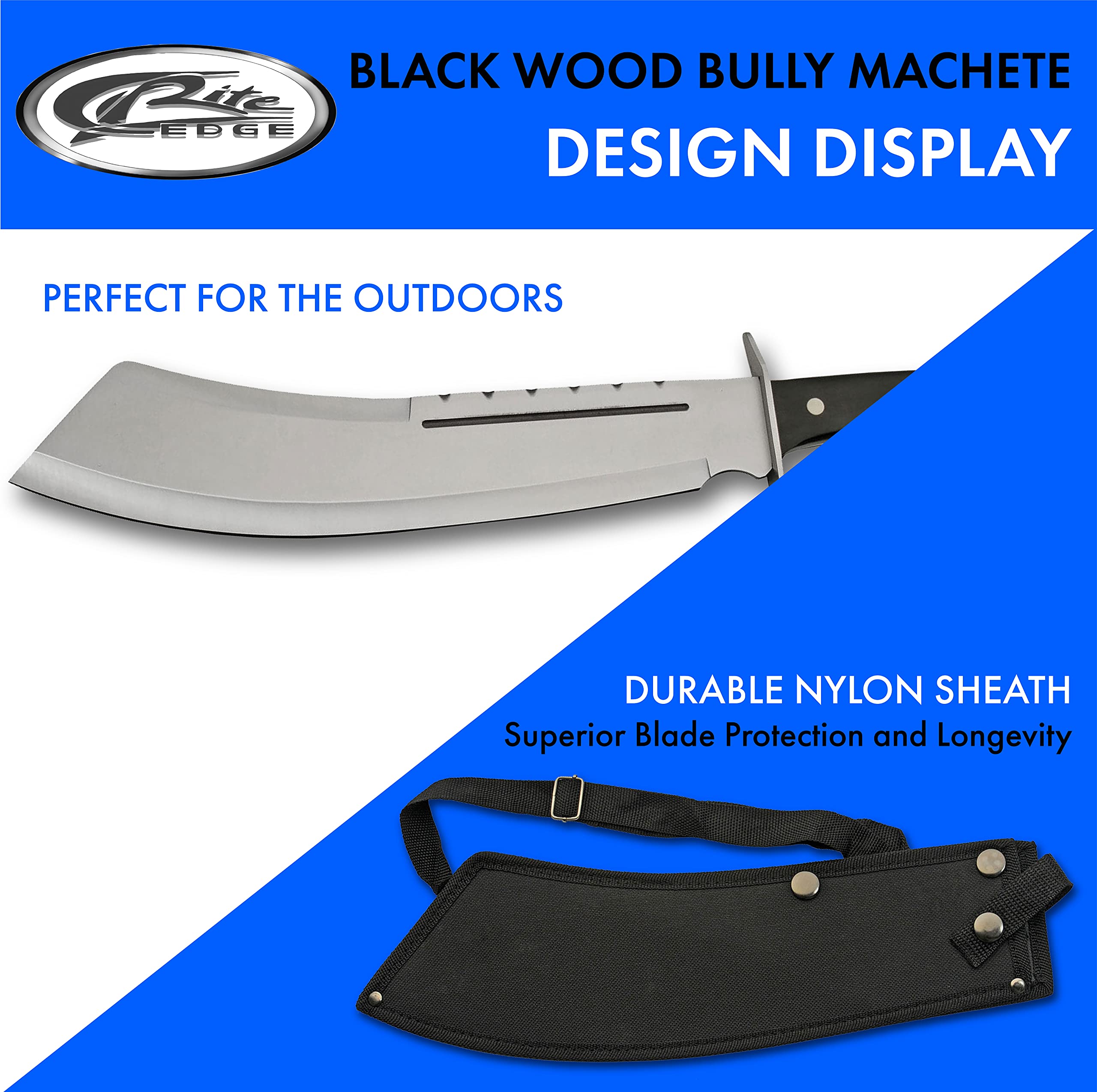 SZCO machete beside a measuring tape showing length for sizing and planning use