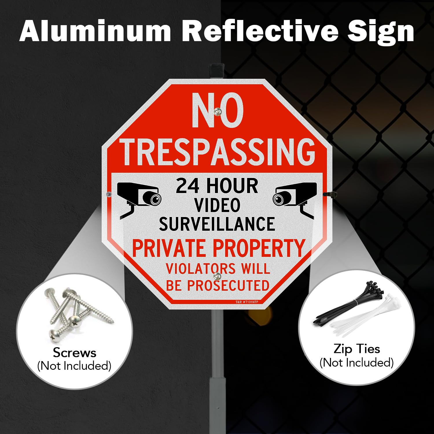 T&R four-pack of signs displayed for multiple perimeter placements and coverage