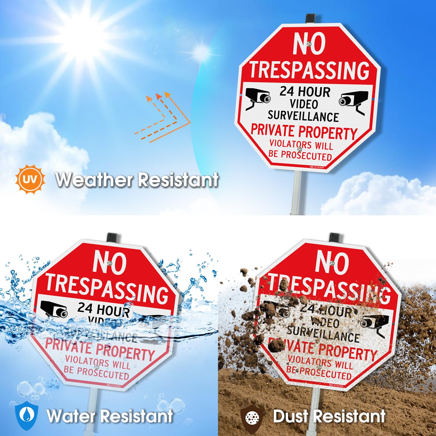 T&R sign mounted on 36-inch stake in yard demonstrating easy ground installation
