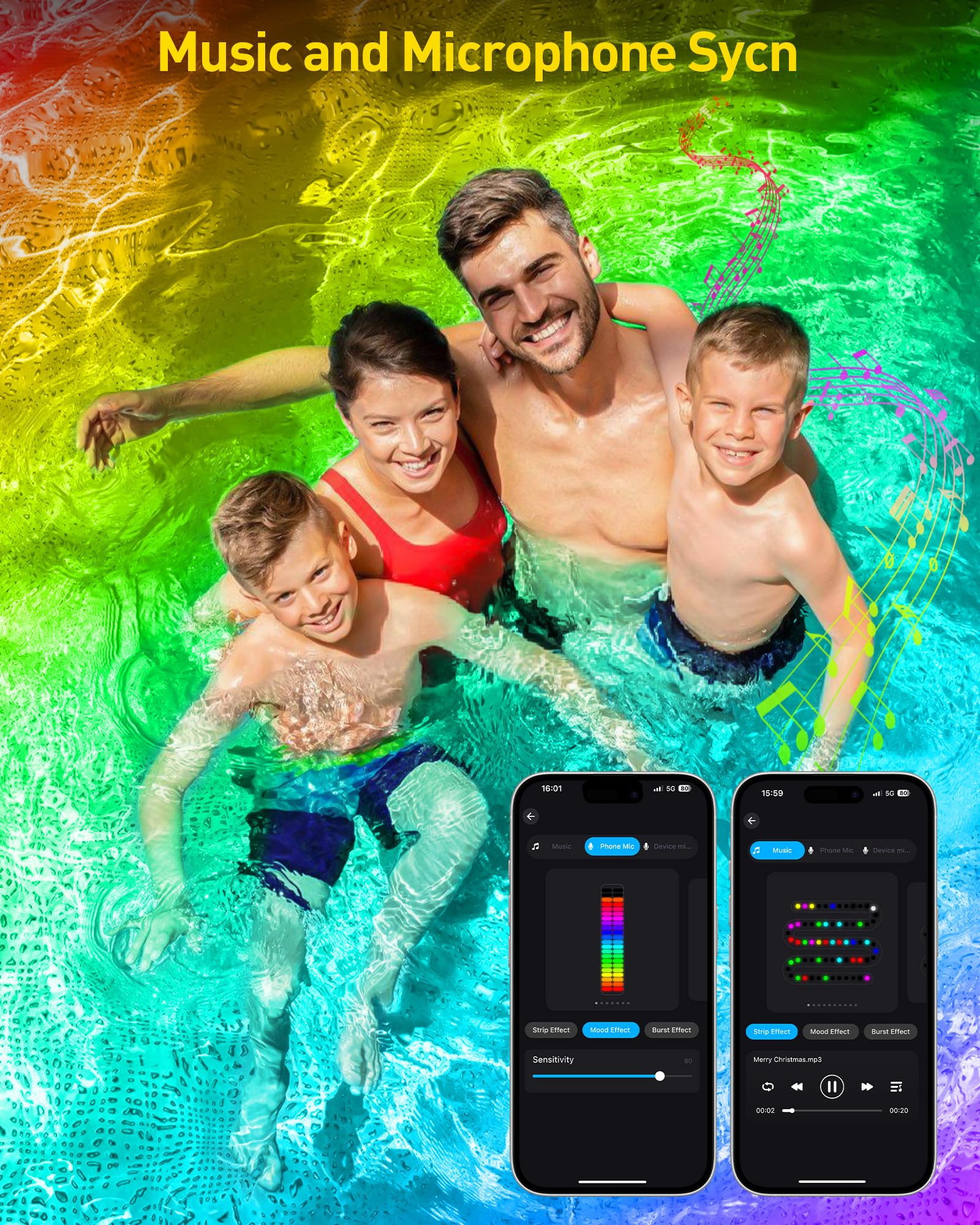 T-SUN Bluetooth app screen demonstrating color control and scenes