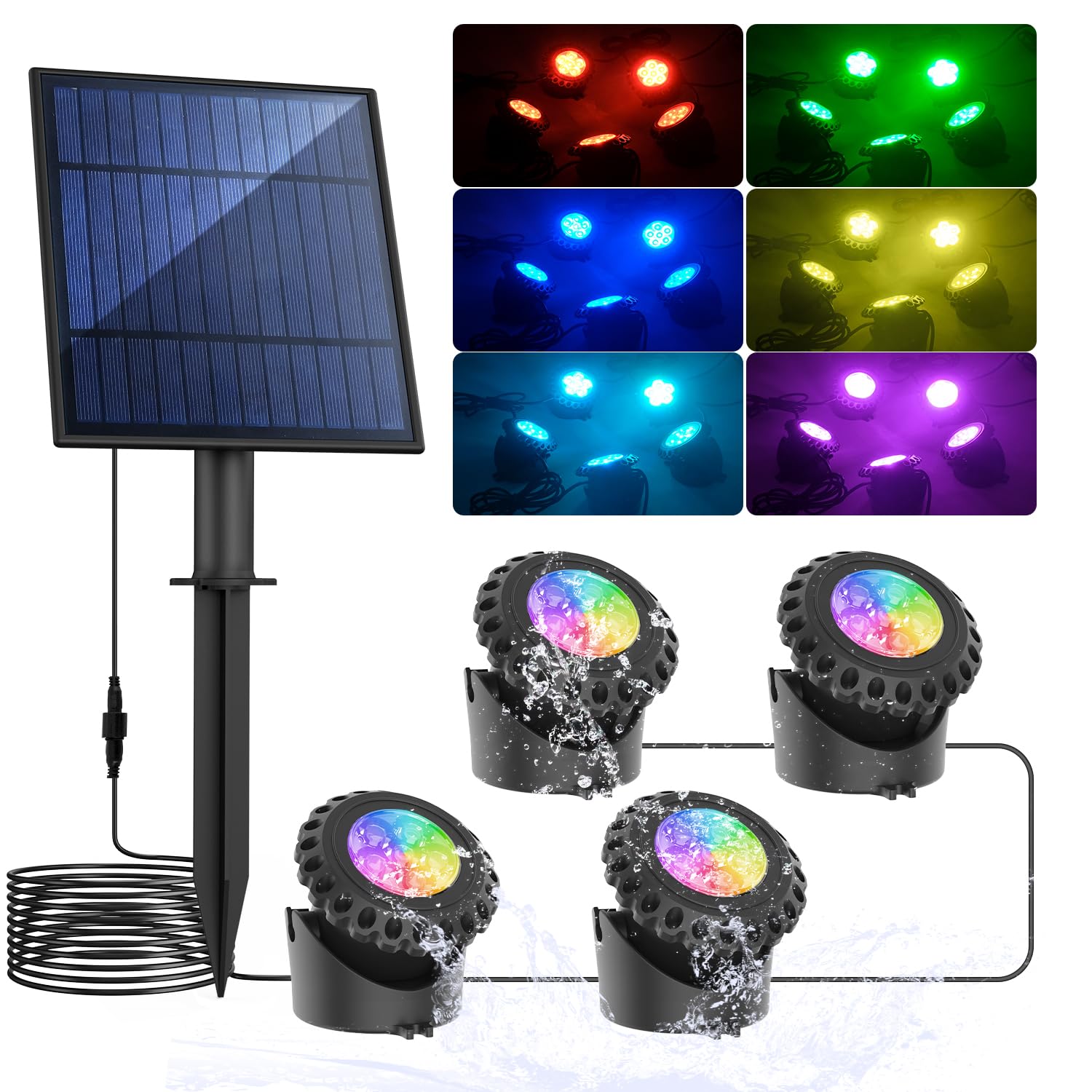 T-SUN front view of pond light showing compact waterproof body and LEDs, durable