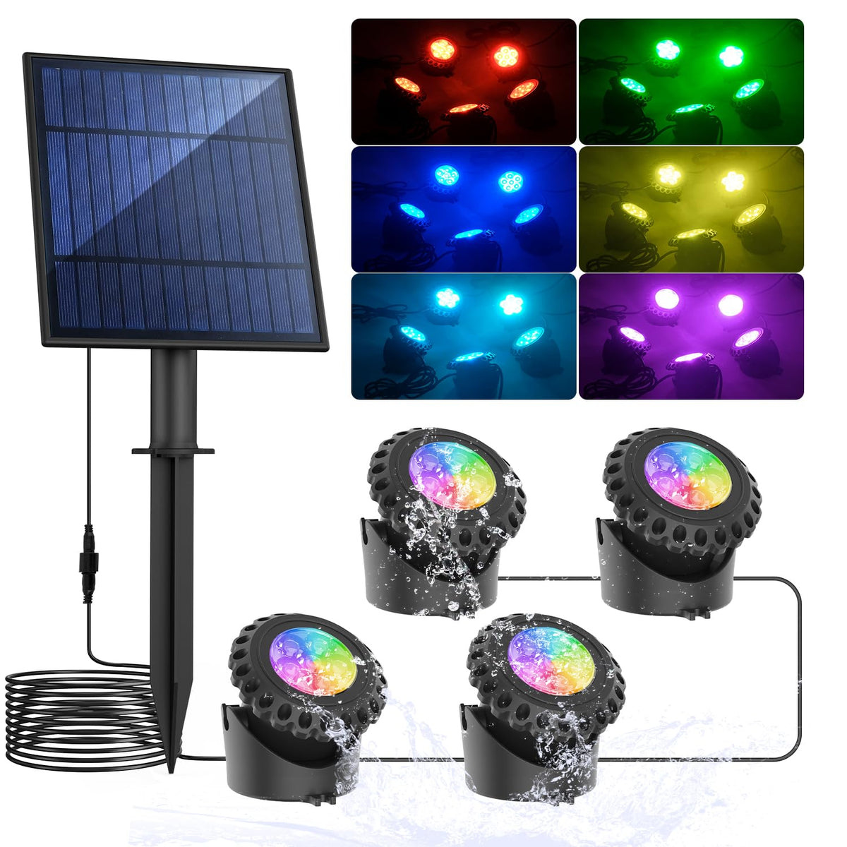 T-SUN front view of pond light showing compact waterproof body and LEDs, durable