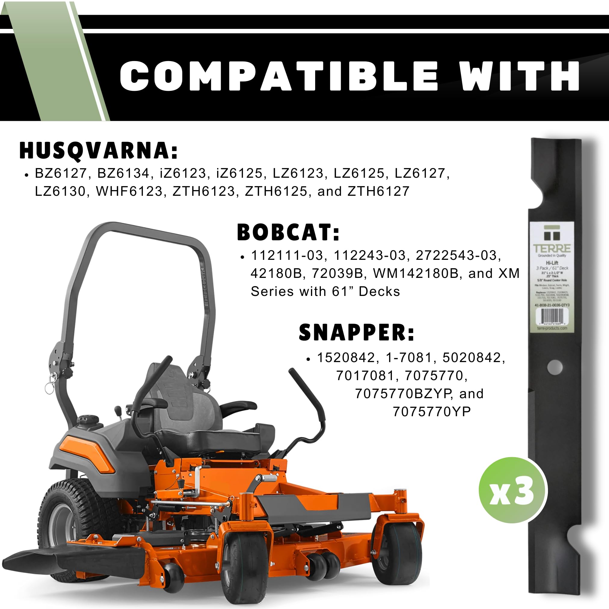 T TERRE blade mounted on mower deck demonstrating direct-fit replacement