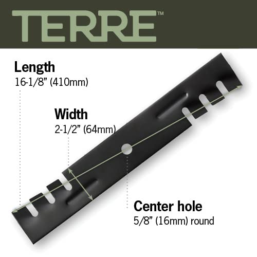 T TERRE blade next to ruler for size comparison, verifies 48-inch compatibility