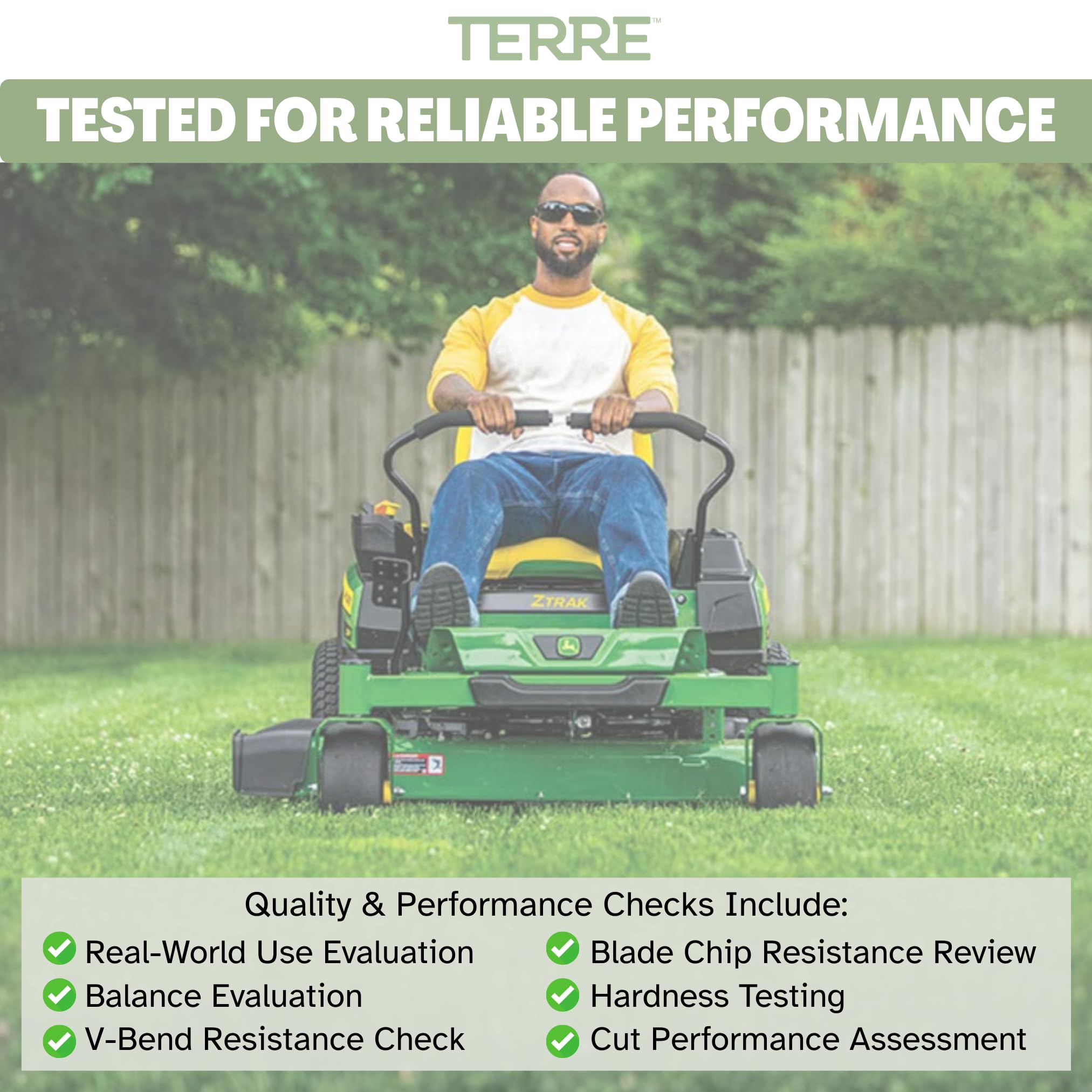 T TERRE compatibility label close-up listing John Deere models supported