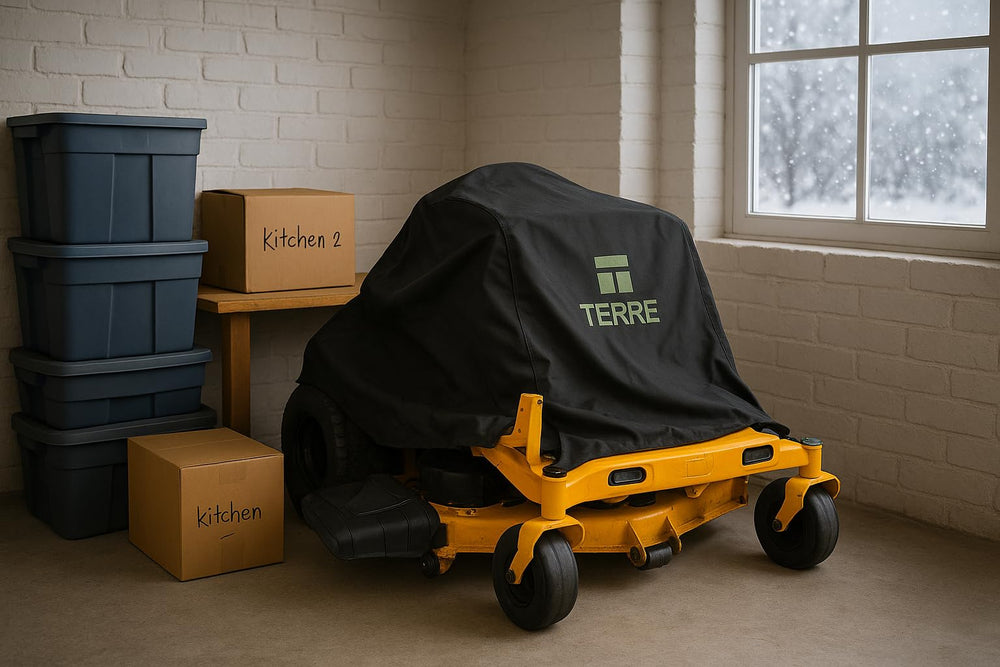 T TERRE cover folded in storage bag for compact, organized storage benefit