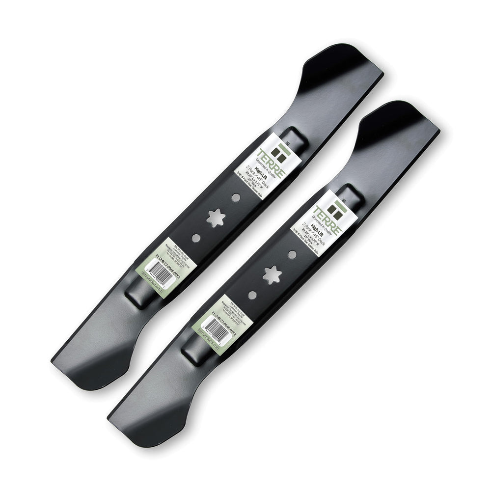 T TERRE front view of both 46-inch high lift blades showing full shape and balance