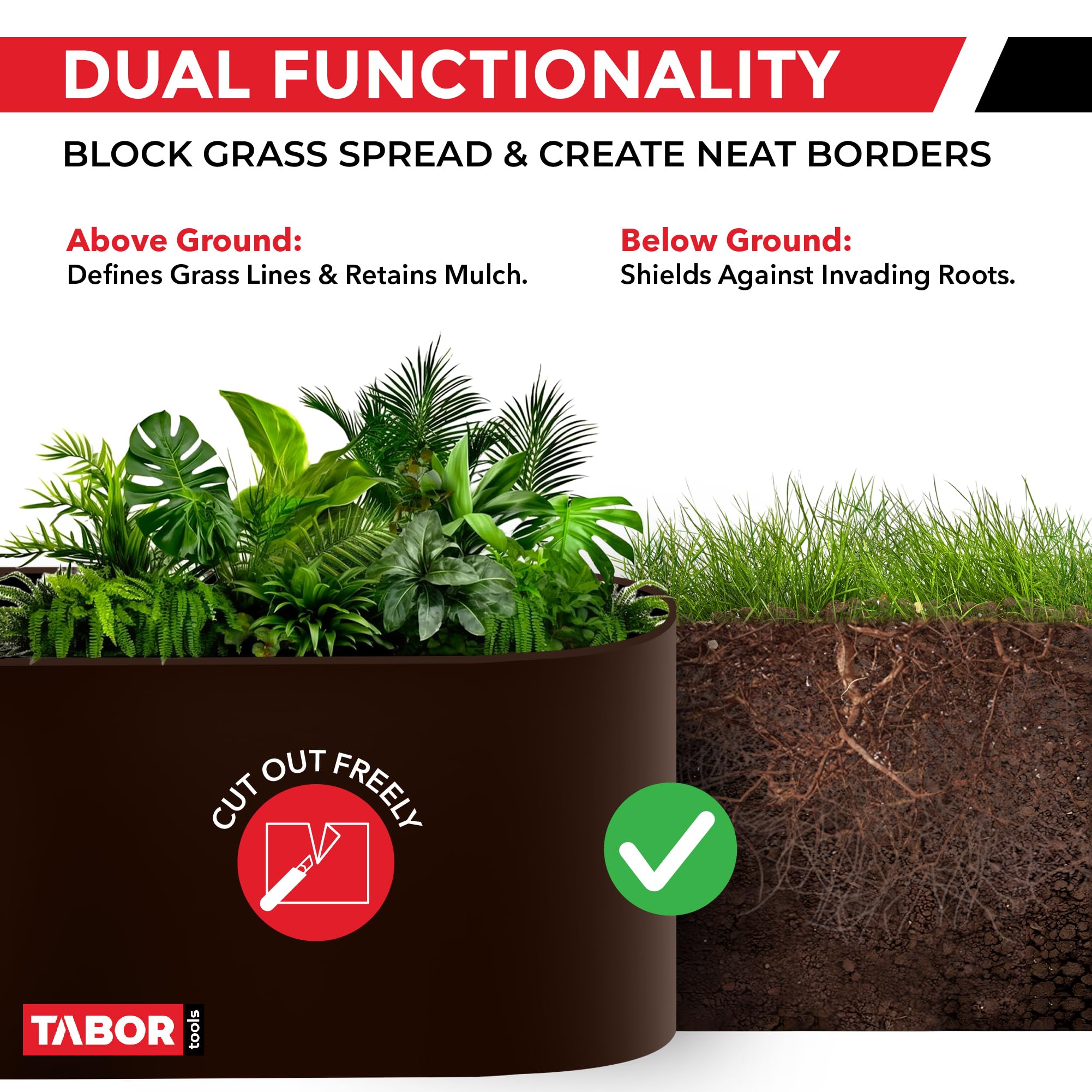 TABOR TOOLS flexible terrace board bent around a curved path demonstrating easy shaping