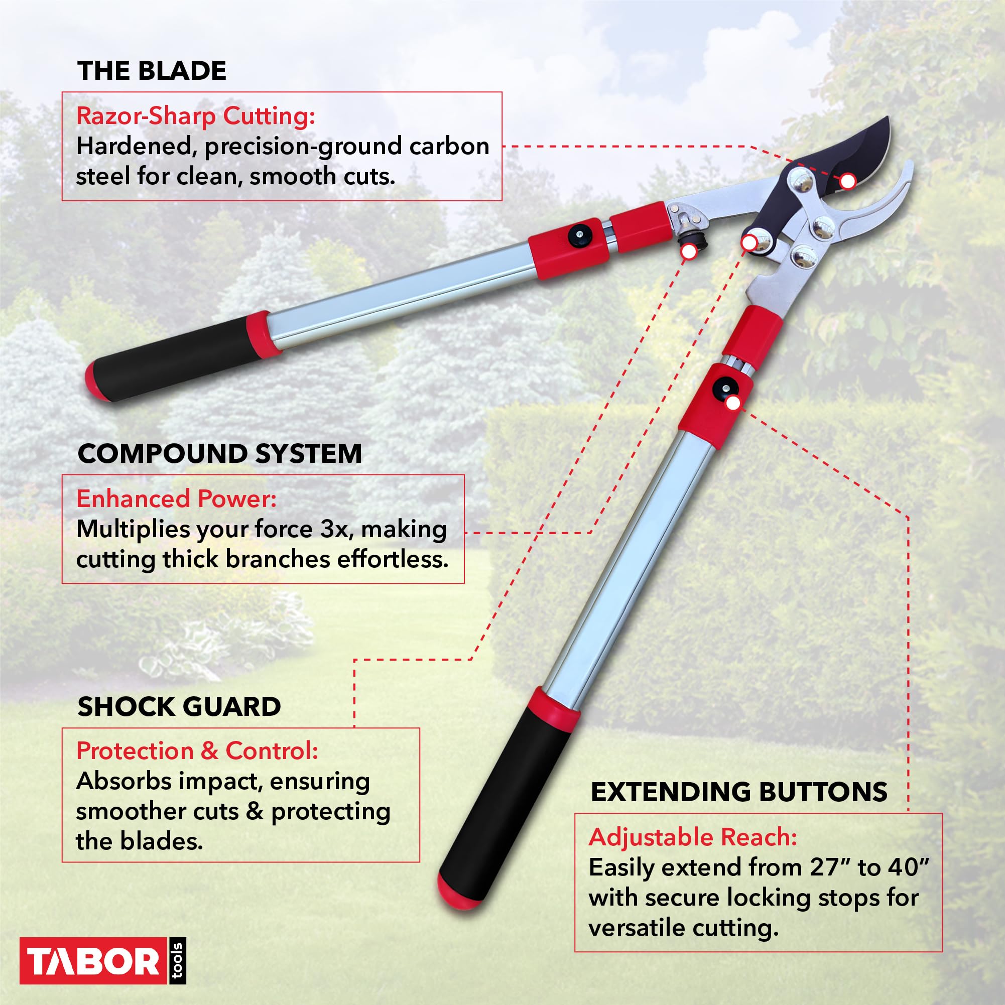 TABOR TOOLS lopper slicing 1½ inch branch showing cutting capacity