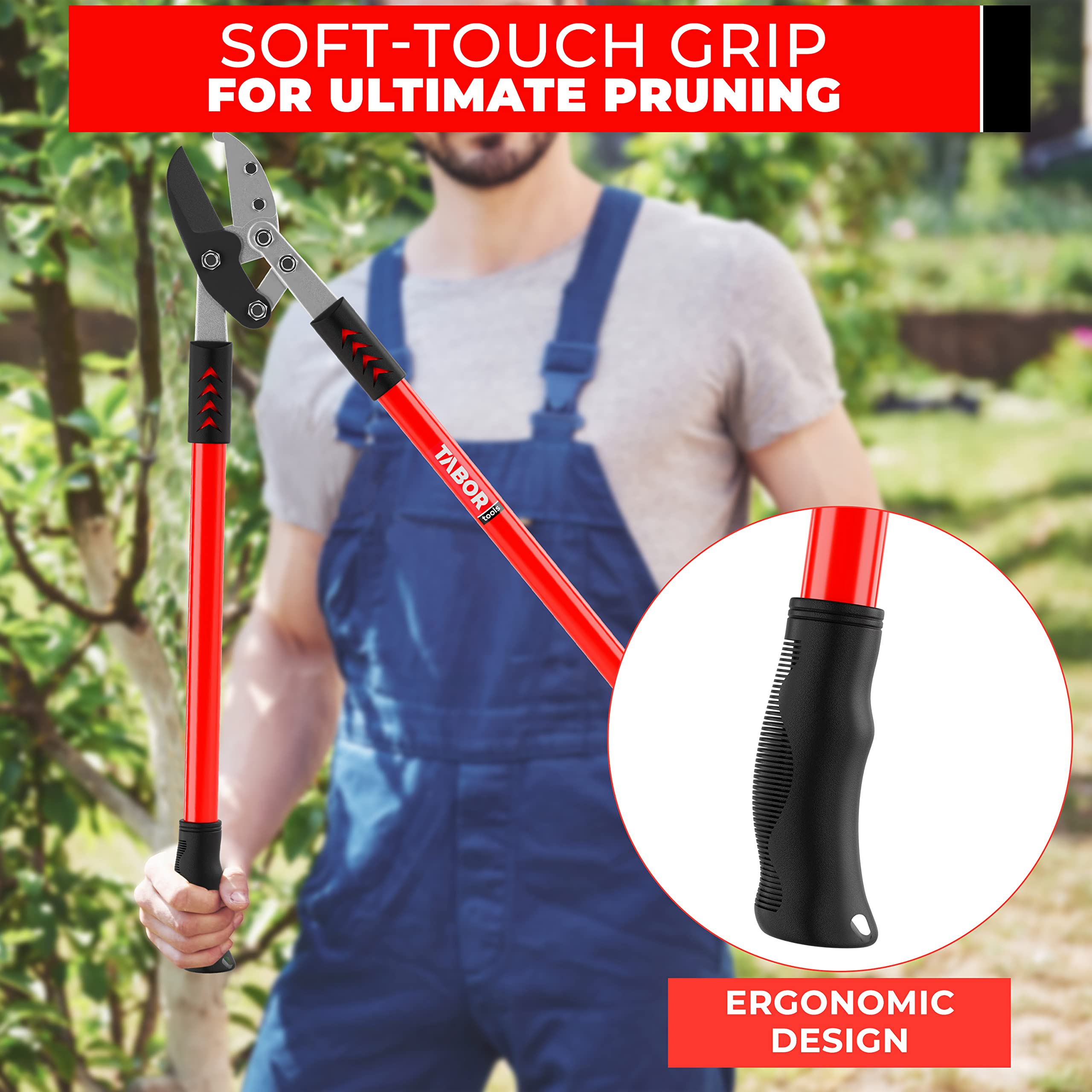 TABOR TOOLS cutting demo on branch illustrating effortless 2-inch cut performance