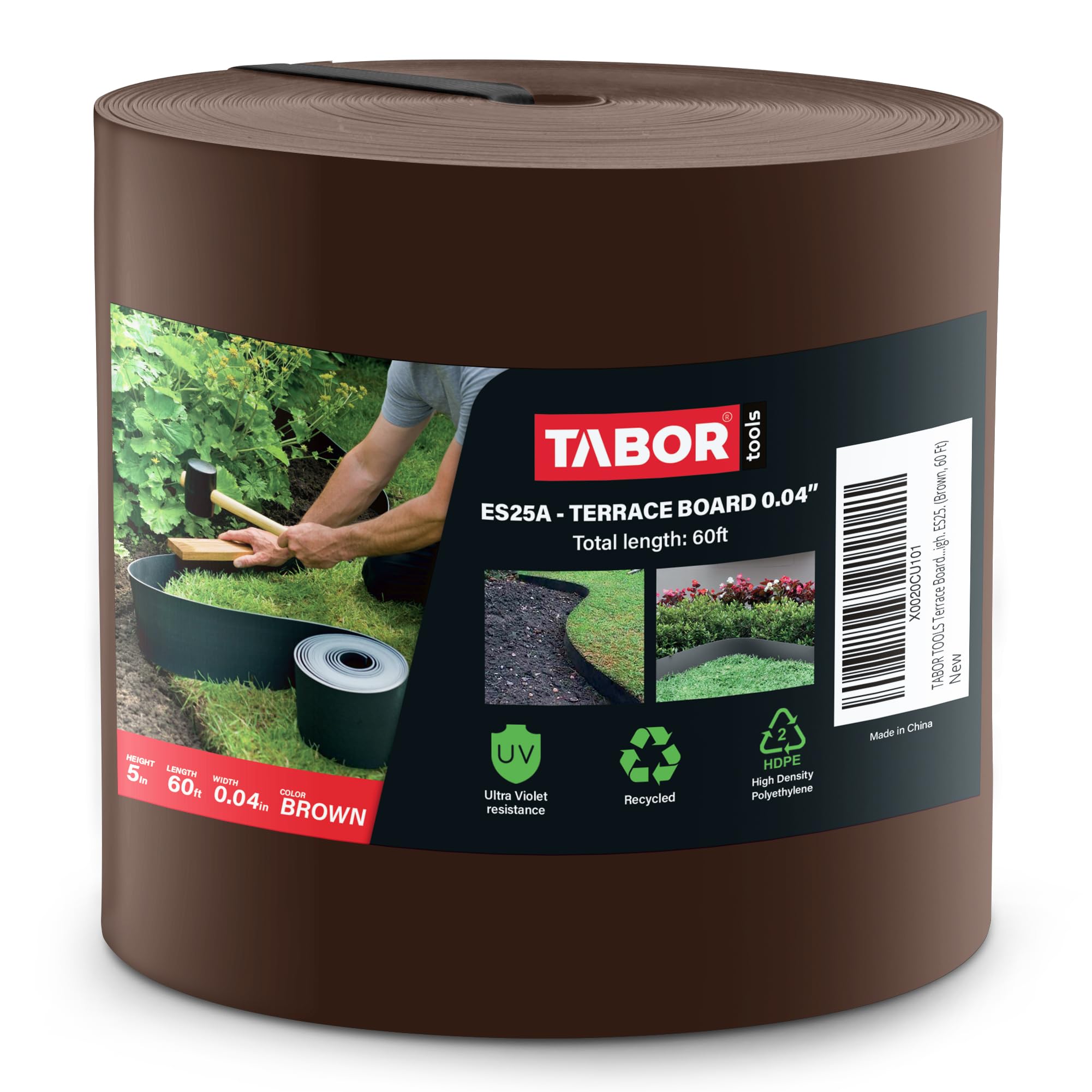 TABOR TOOLS brown edging coil front view showing product length and finish for neat borders