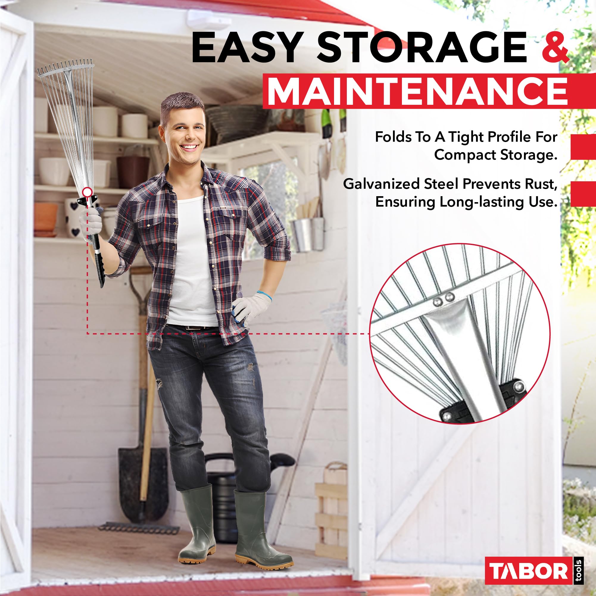 TABOR TOOLS narrow setting raking under hedge to protect plants and tidy edges