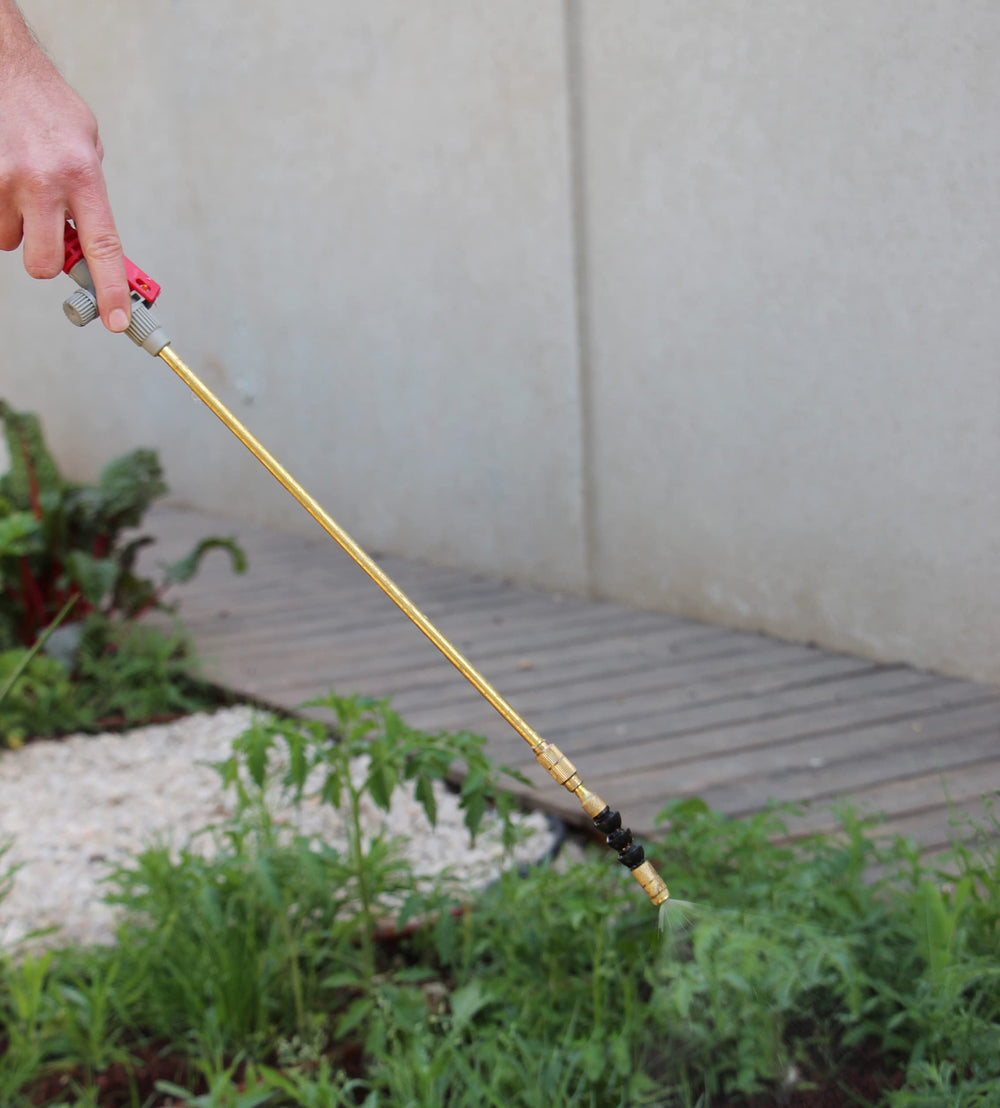 TABOR TOOLS telescopic brass wand extended for reaching tall plants and gutters