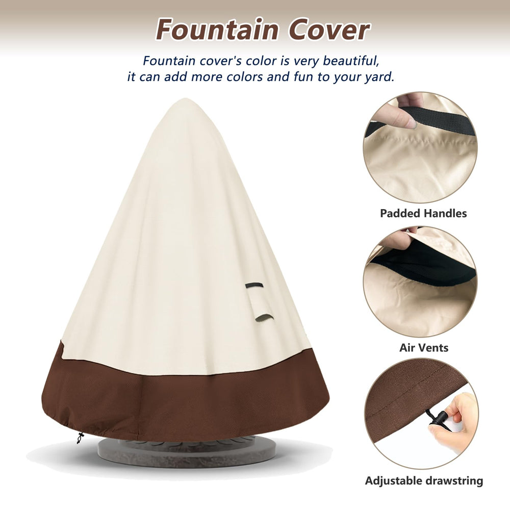 TACOMA side profile of cover fitted on fountain demonstrating full coverage