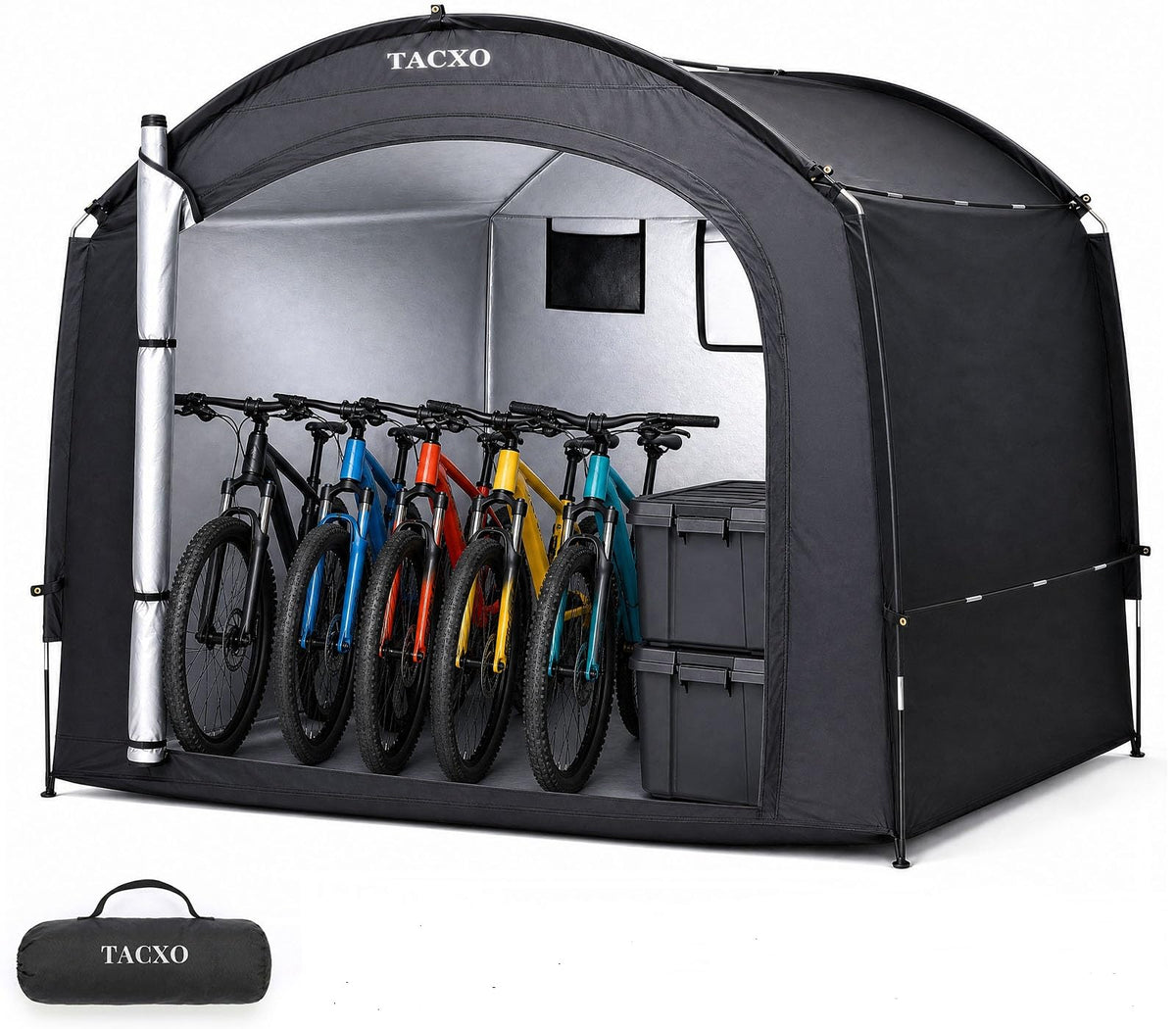 TACXO front view showing waterproof protection and tidy storage