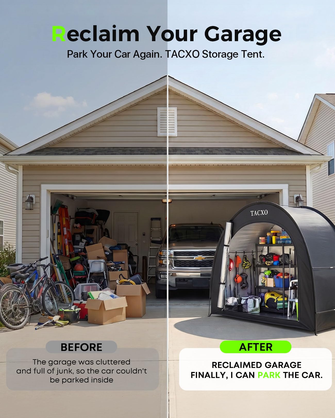 TACXO interior with two bikes highlighting efficient upright storage