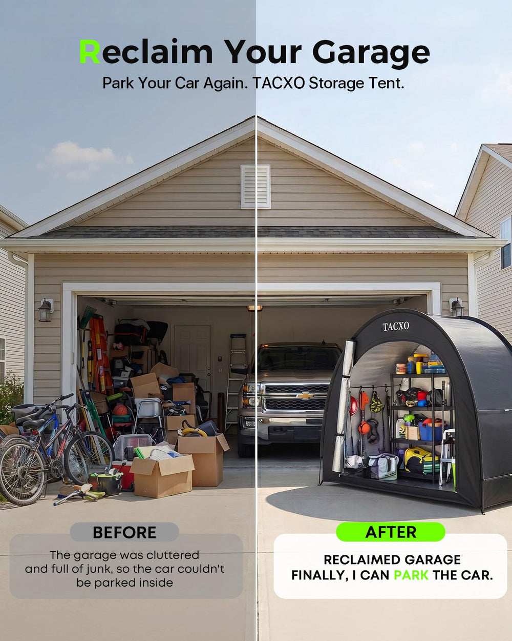 TACXO interior with two bikes highlighting efficient upright storage