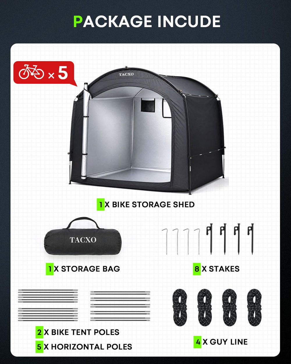 TACXO shelter storing a lawn mower showing multipurpose utility