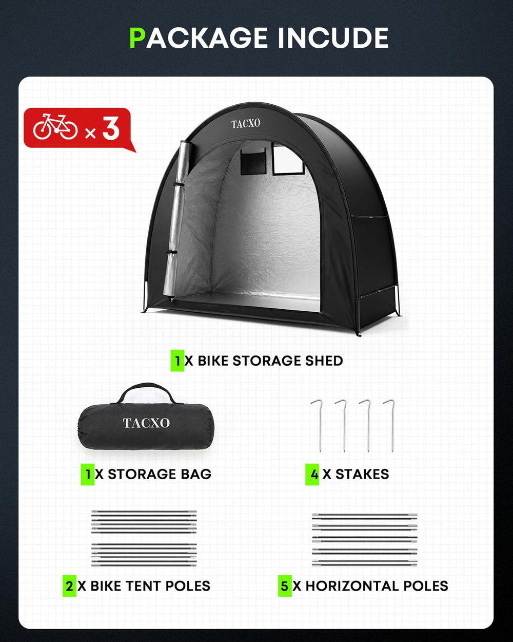 TACXO tent next to lawn mower for scale and multi-item storage use
