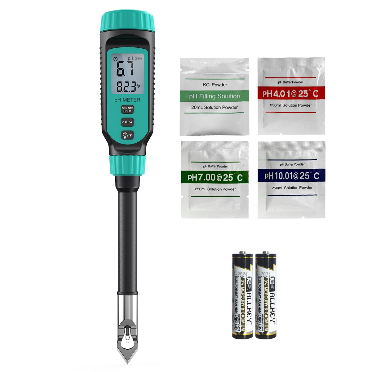 Tadeto front view handheld pH meter showing ready-to-use benefits