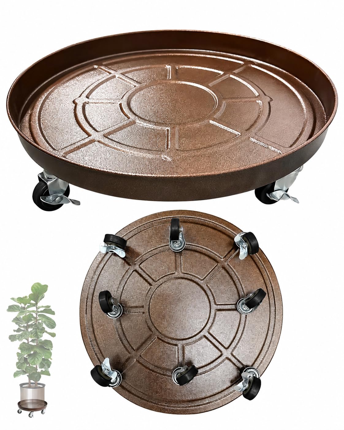 Tadpolebaby bronze caddy front view showing sturdy frame and finish, protects floors