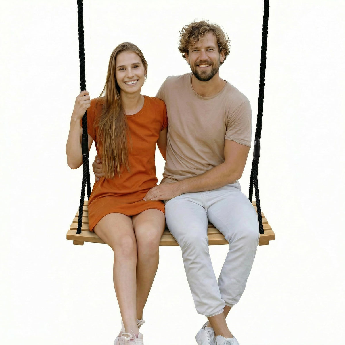 Taeku front view of wooden seat shows classic design and sturdy comfort