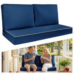 TaiBest front view of blue loveseat cushions showing refreshed outdoor seating and style