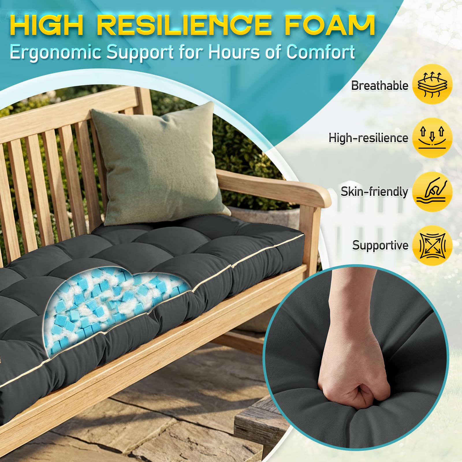 TaiBest non-slip backing detail offering stability on outdoor benches and swings