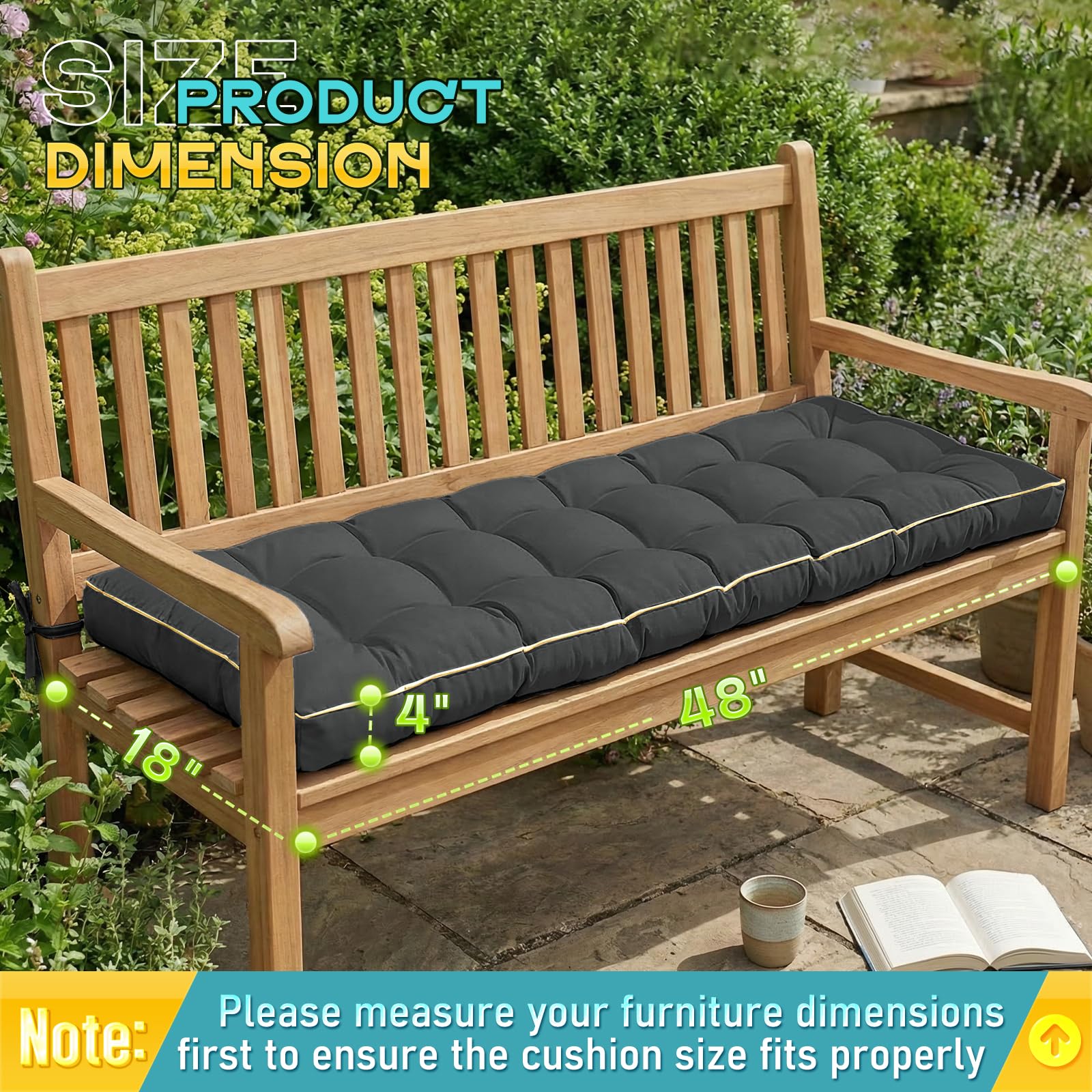 TaiBest cushion on porch bench lifestyle scene providing comfortable outdoor seating