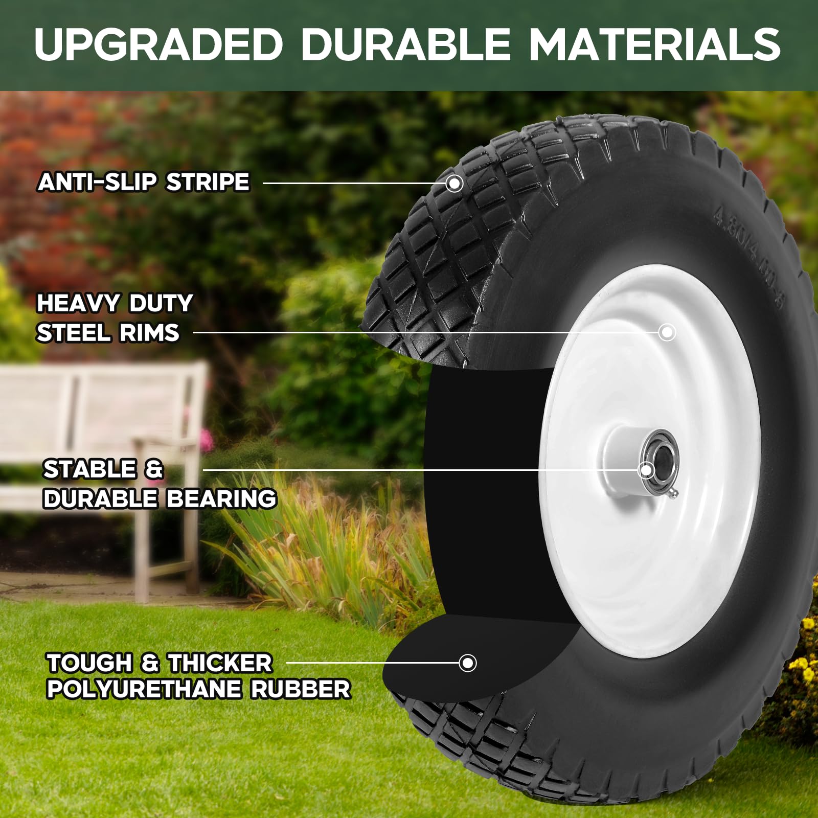 Taifa wheel mounted on a wheelbarrow demonstrating smooth roll and puncture-free benefit