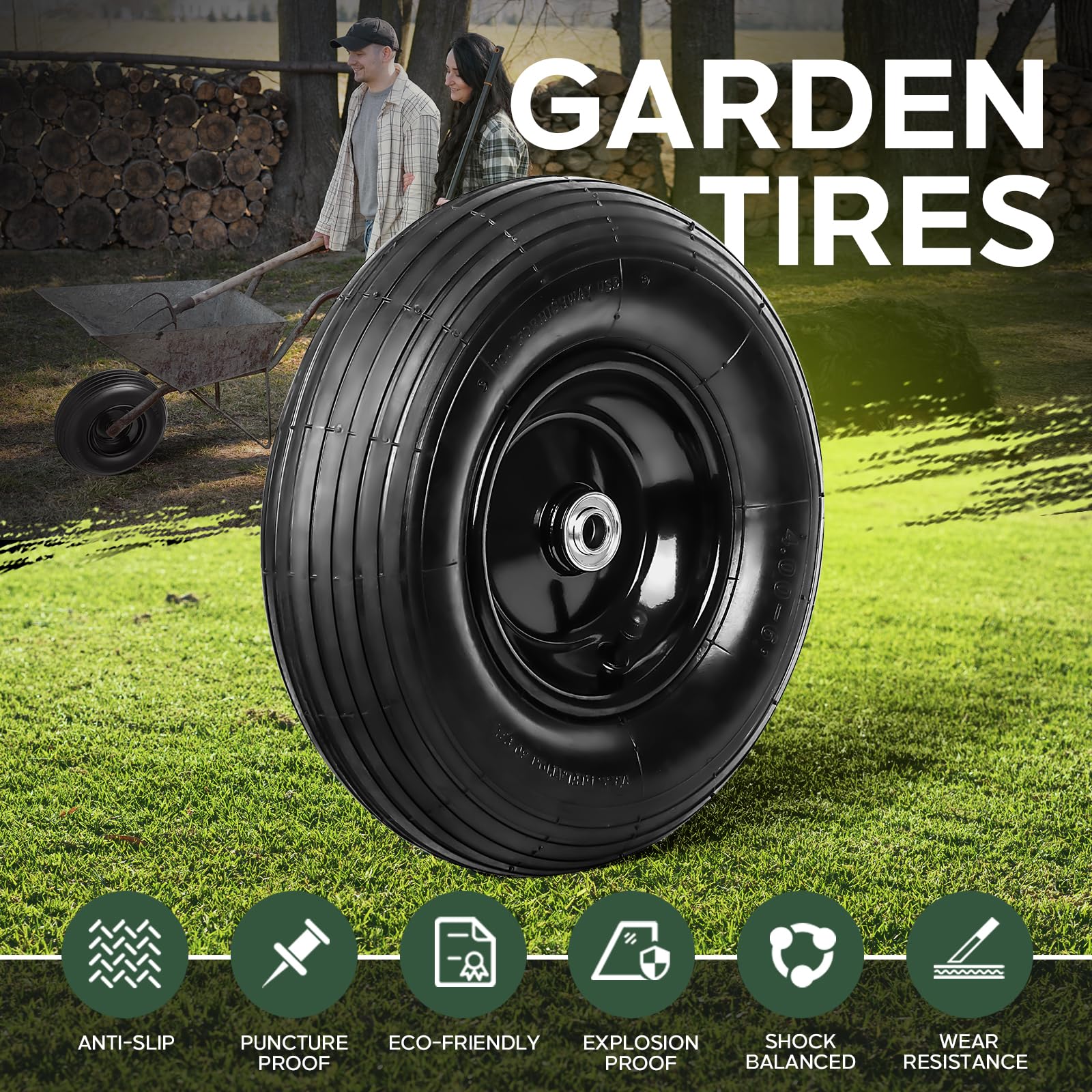 Taifa inflated wheel installed on a wheelbarrow illustrating smoother, shock-absorbing ride