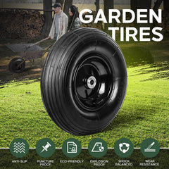 Taifa inflated wheel installed on a wheelbarrow illustrating smoother, shock-absorbing ride