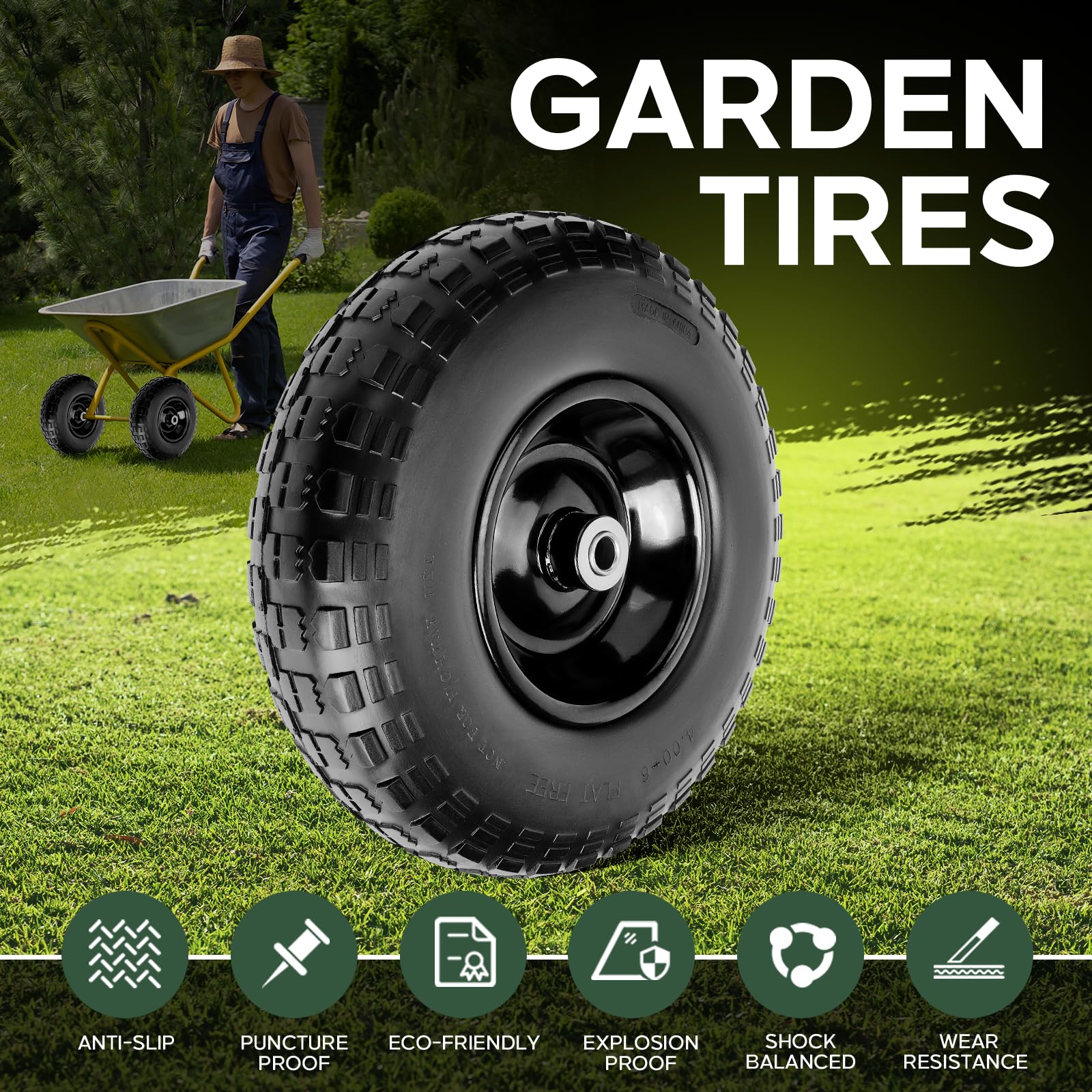 Taifa wheel installed on wheelbarrow demonstrating easy fit and puncture-free use