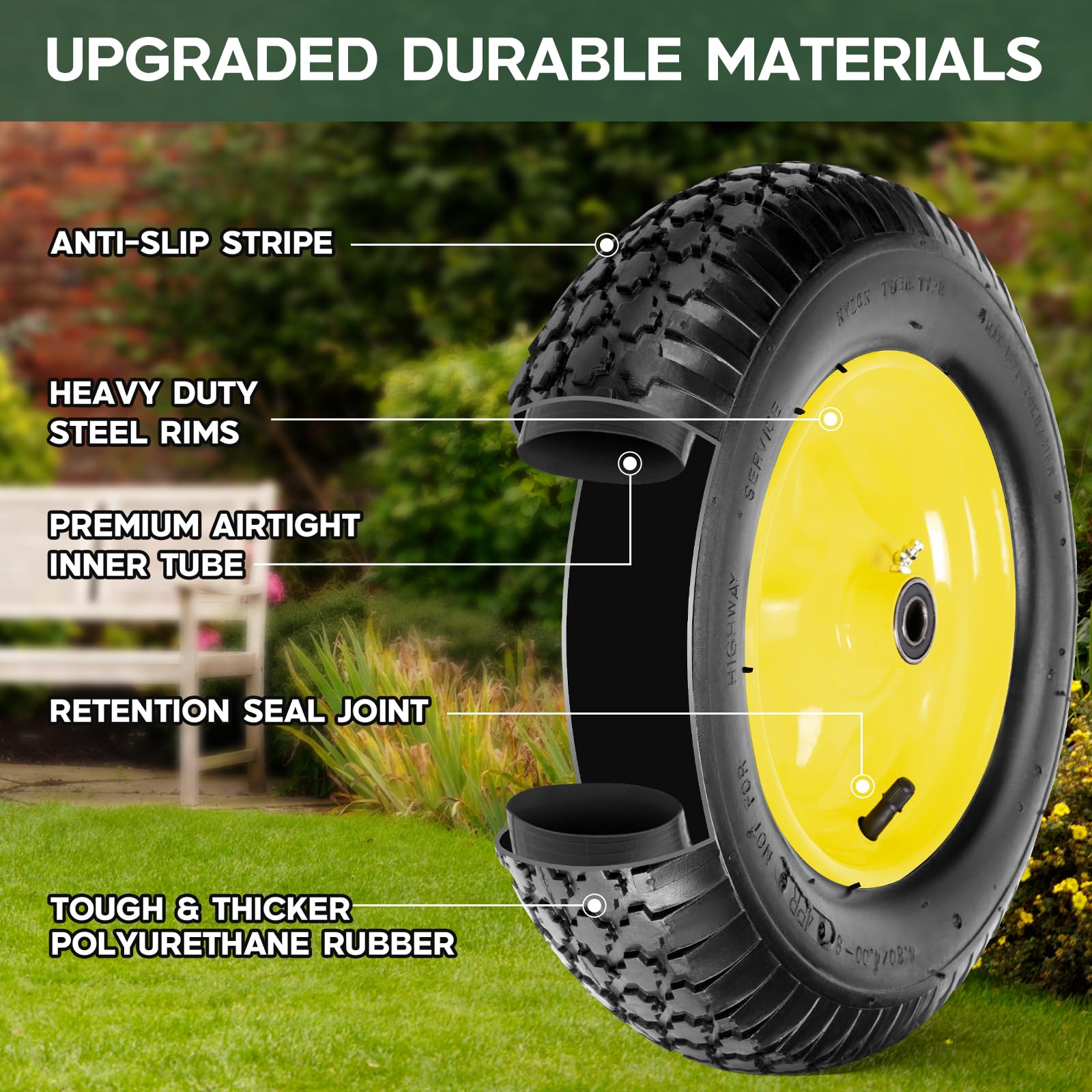 Taifa wheel mounted on a wheelbarrow demonstrating shock absorption and stability