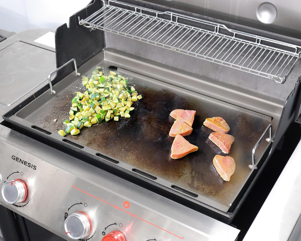 TAILGRILLER griddle cooking steak and vegetables for versatile meal options