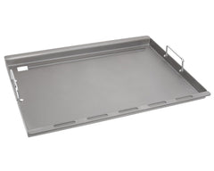 TAILGRILLER griddle front view showing full-size fit and quick heat benefit