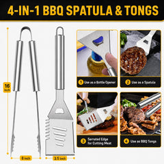 Taimasi close-up spatula showing sturdy stainless blade and long handle for safe flipping