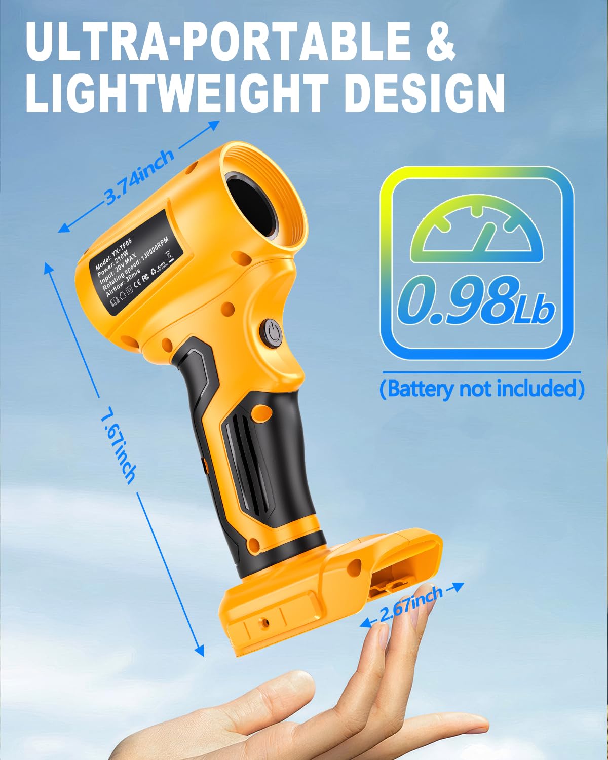 Taingwei size comparison with Dewalt 20V battery showing compatibility and scale