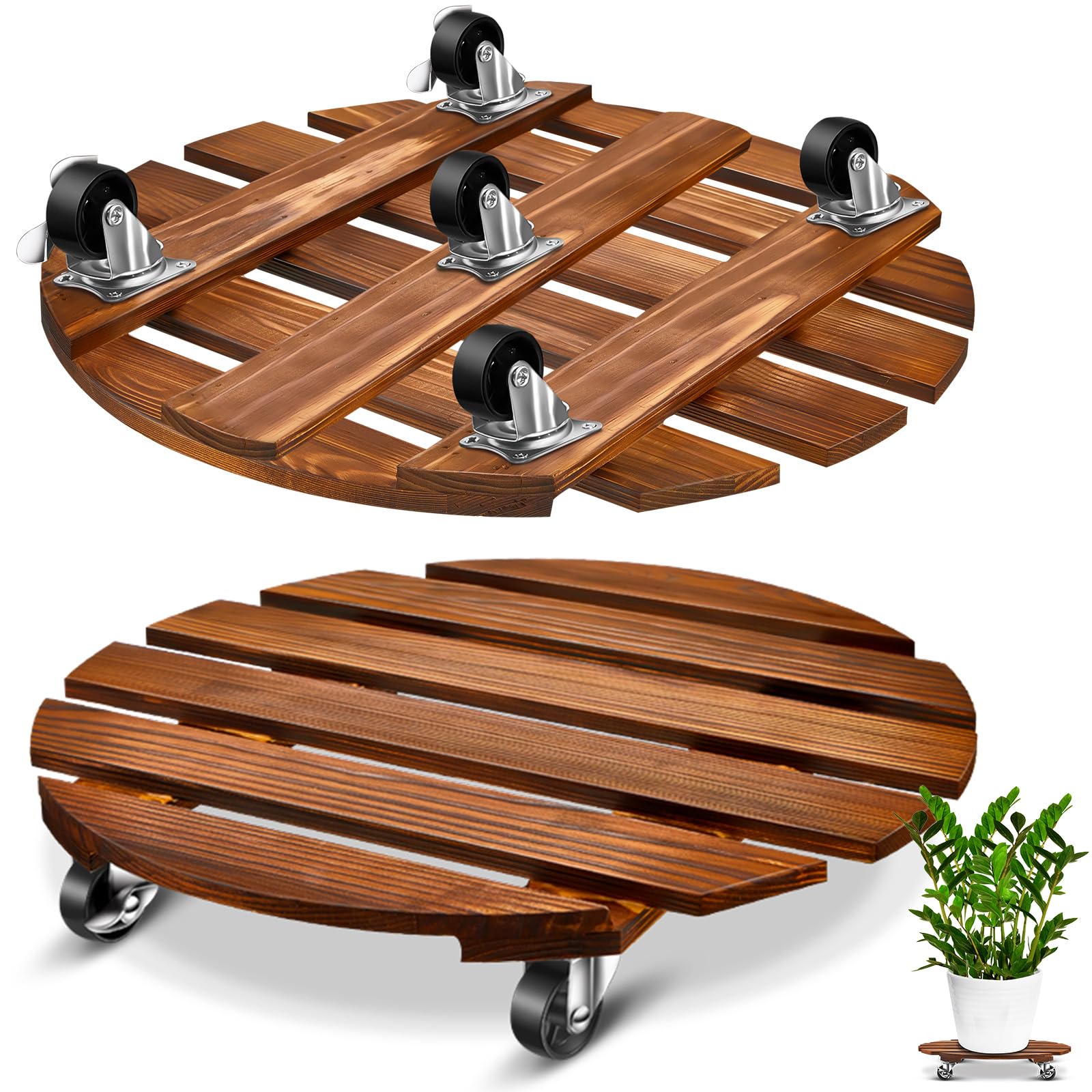 Taiyin 16-inch wooden caddy front view showing sturdy base and casters for easy moving