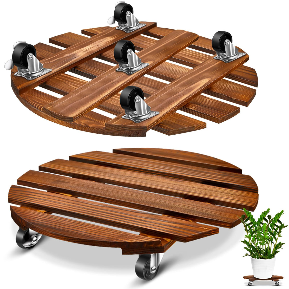 Taiyin 16-inch wooden caddy front view showing sturdy base and casters for easy moving