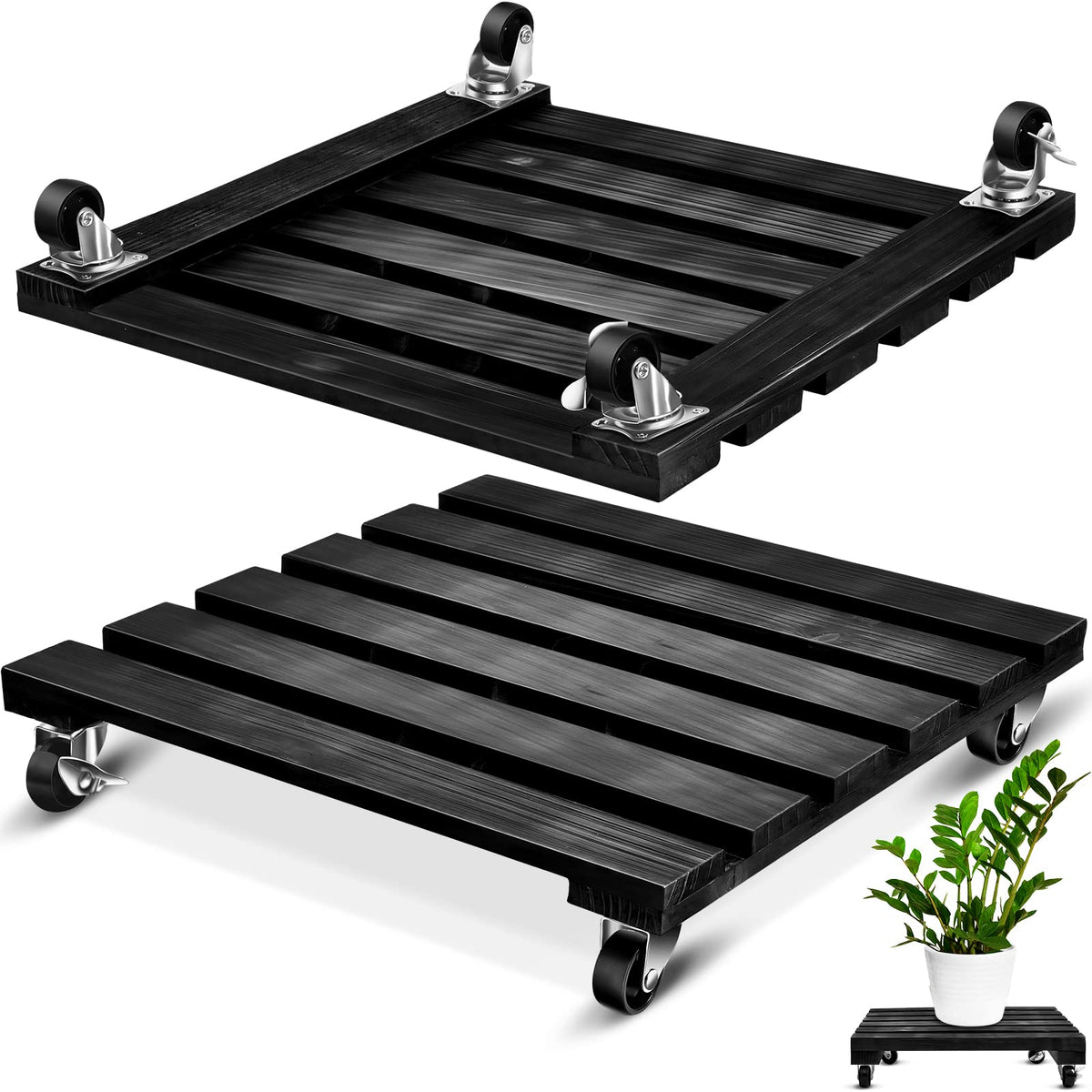 Taiyin front view square plant caddy showing ready-to-use mobility and stability