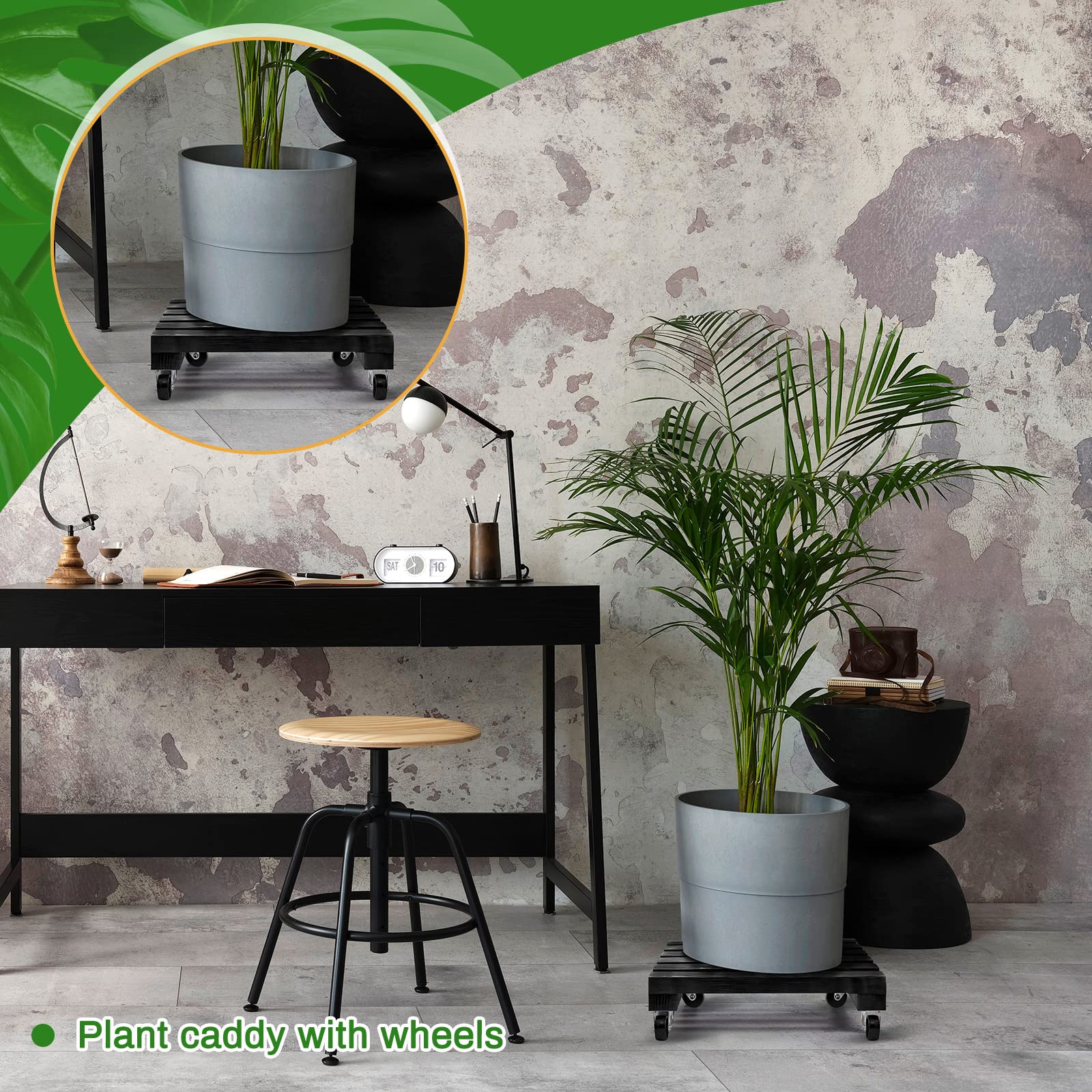 Taiyin patio lifestyle with plants on dollies showing easy repositioning benefit