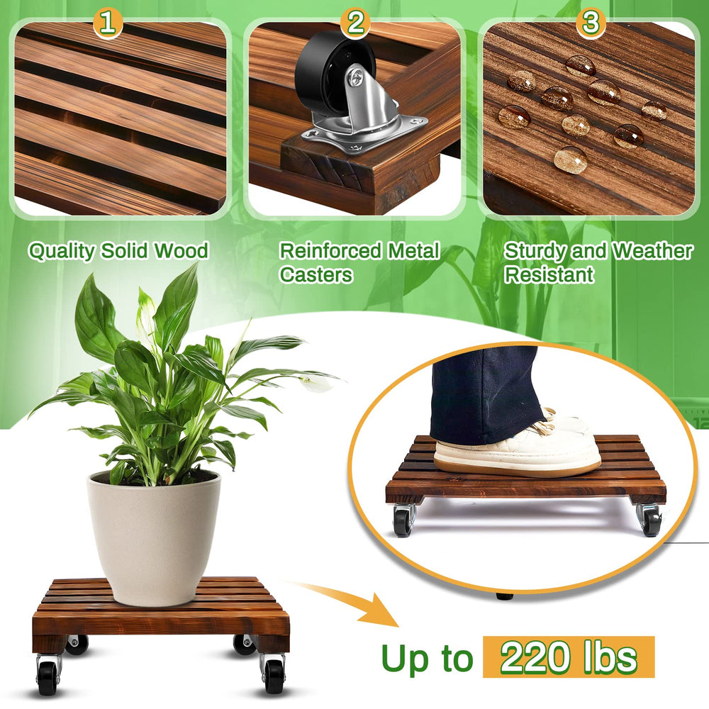 Taiyin plant stand supporting a large planter demonstrating 220 lb capacity and effortless repositioning