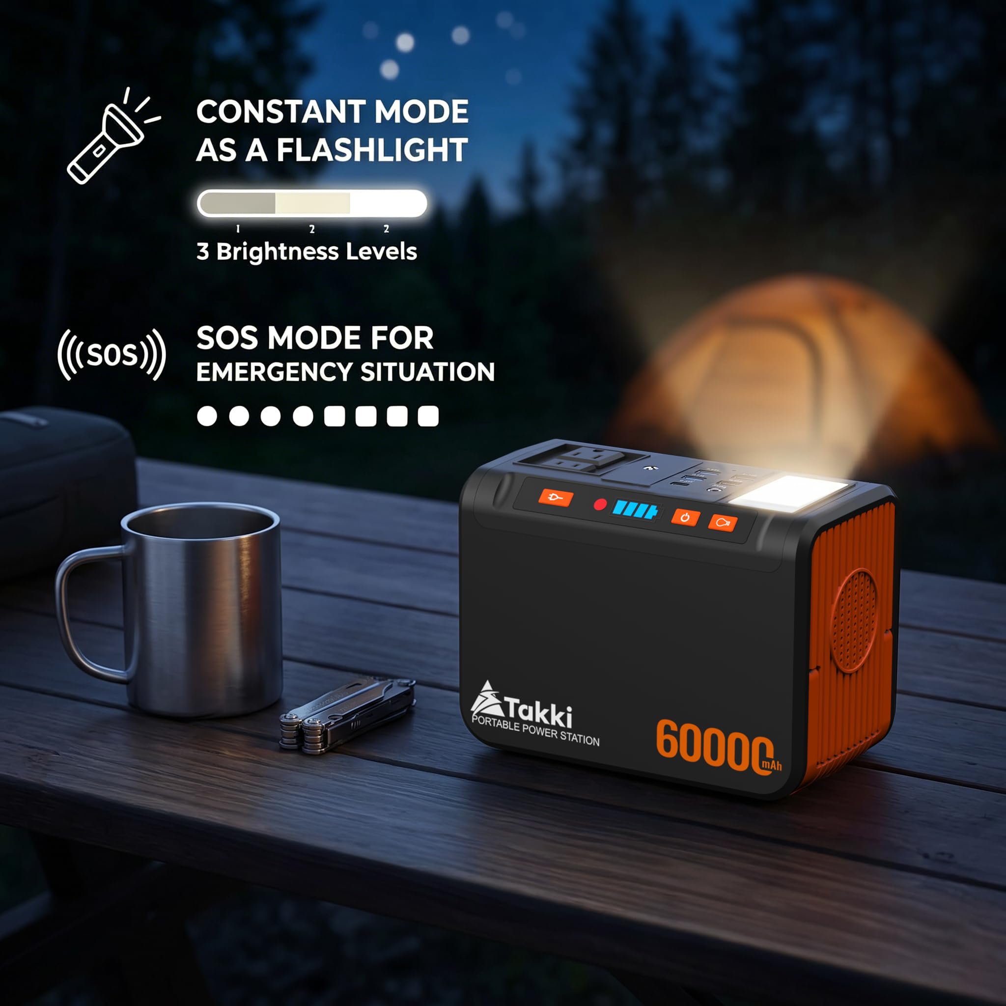 Takki connected to car cigarette lighter charging on a road trip for recharging