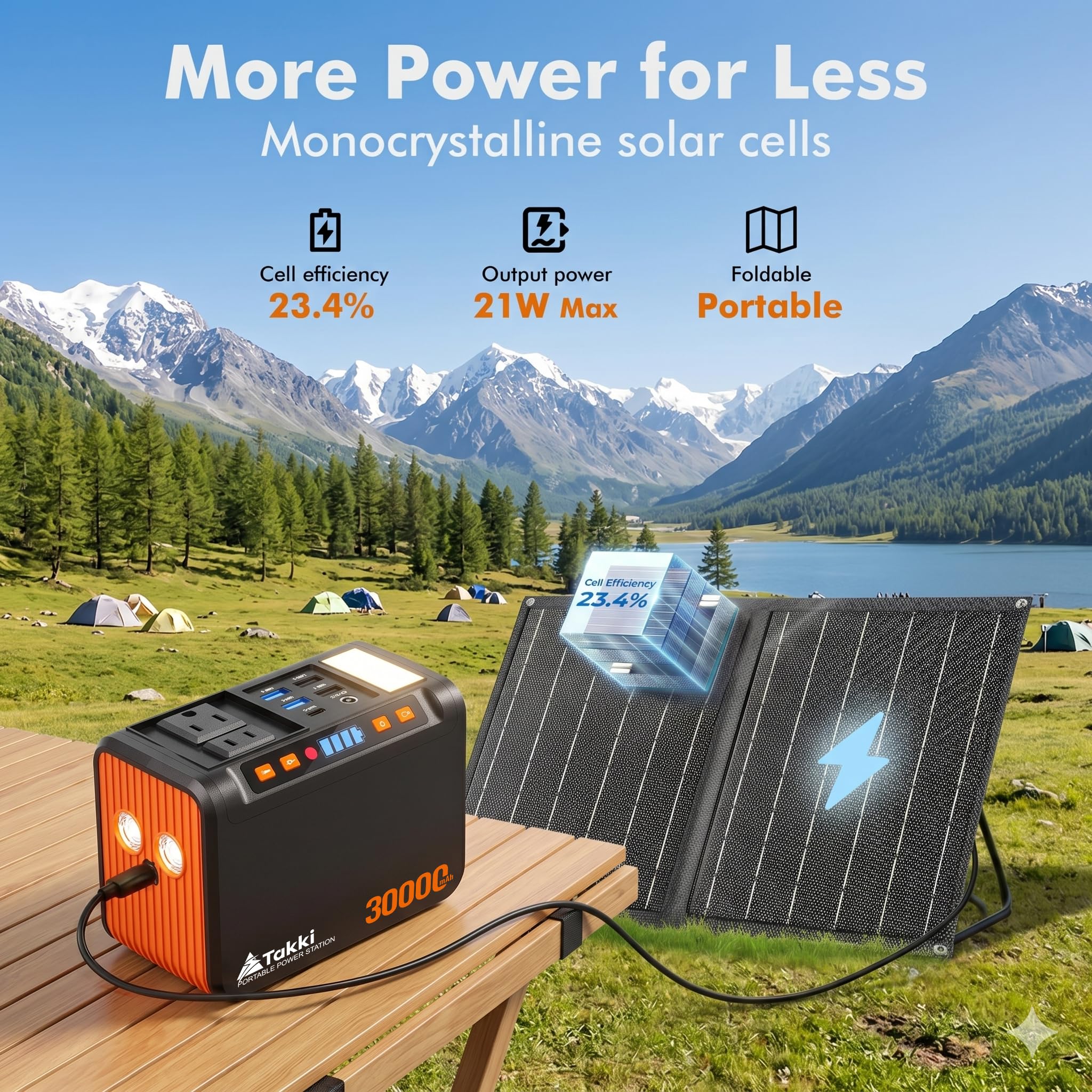 Takki power station packed in a backpack for camping portability and convenience