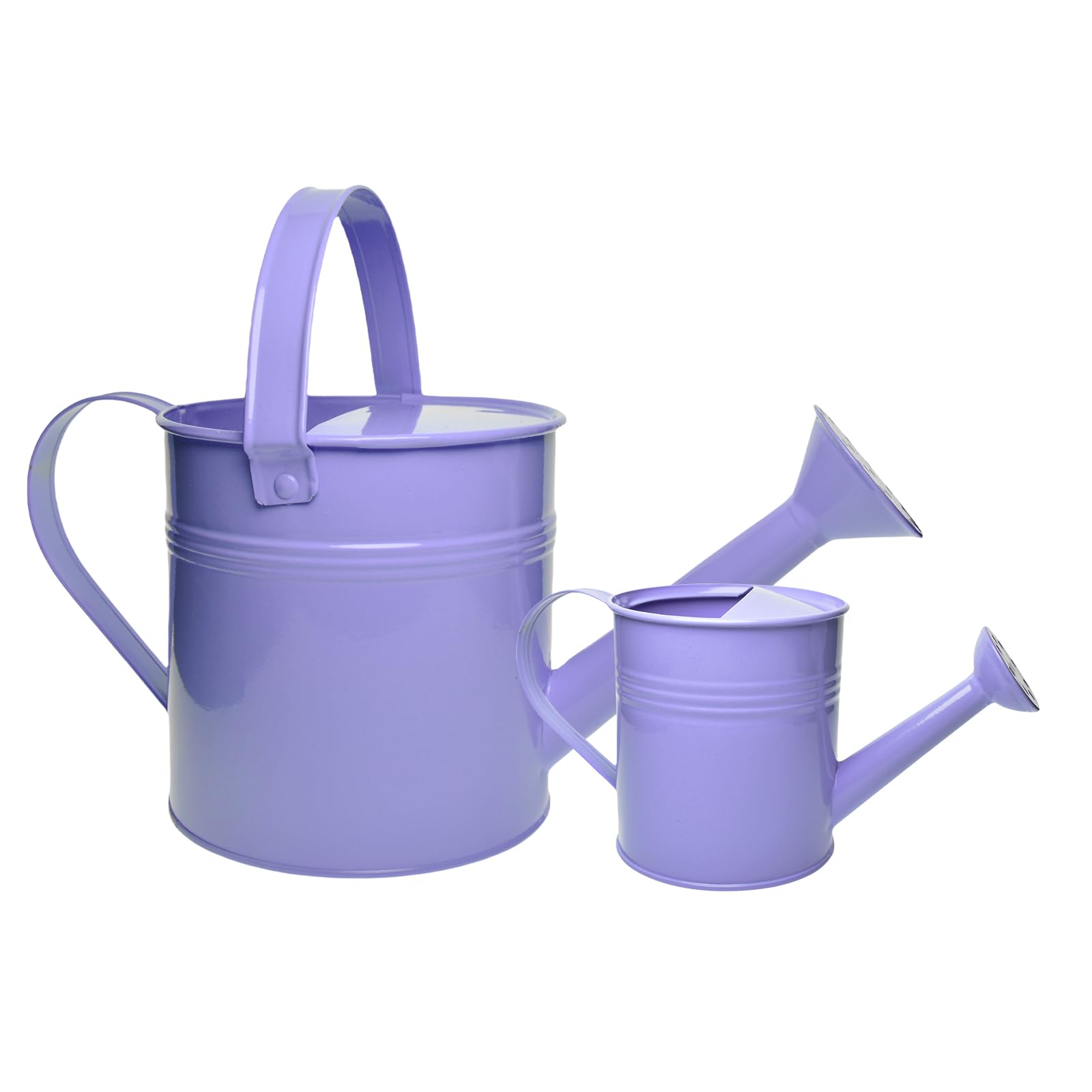 TAKMA front view of pink watering can set showing both sizes and neat storage benefit