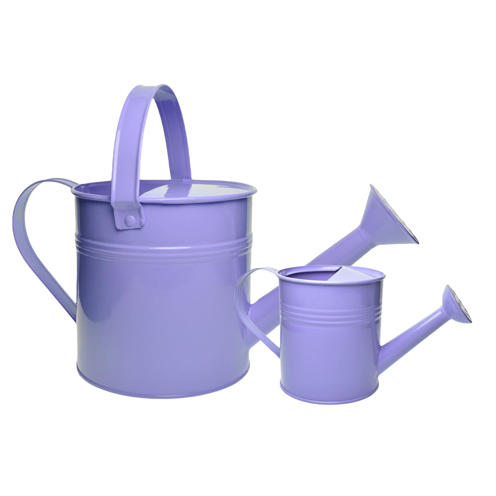 TAKMA front view of pink watering can set showing both sizes and neat storage benefit
