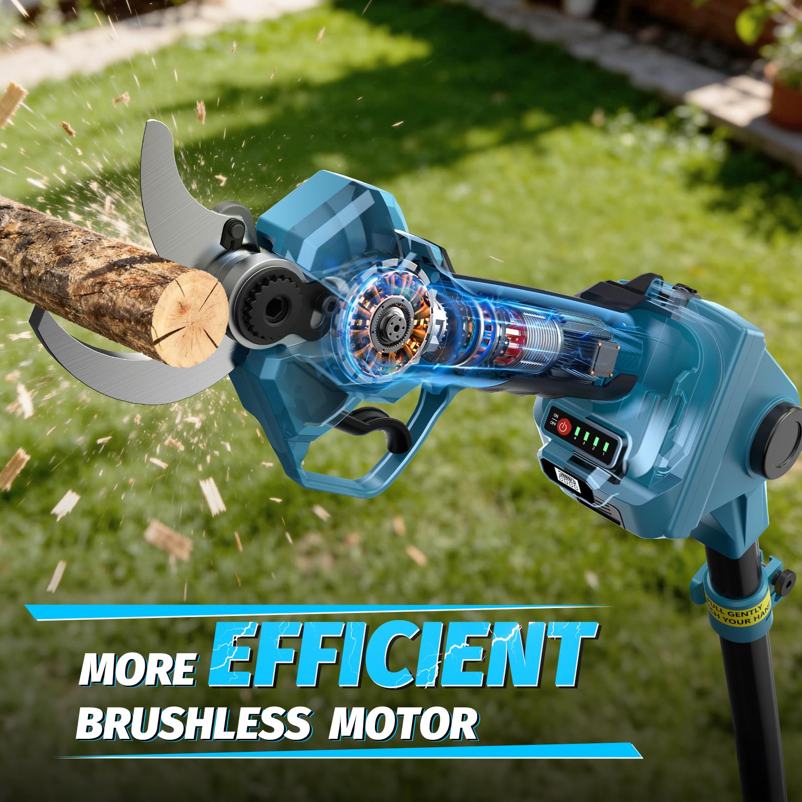 Takuoo pole pruner in a garden pruning a high branch safely