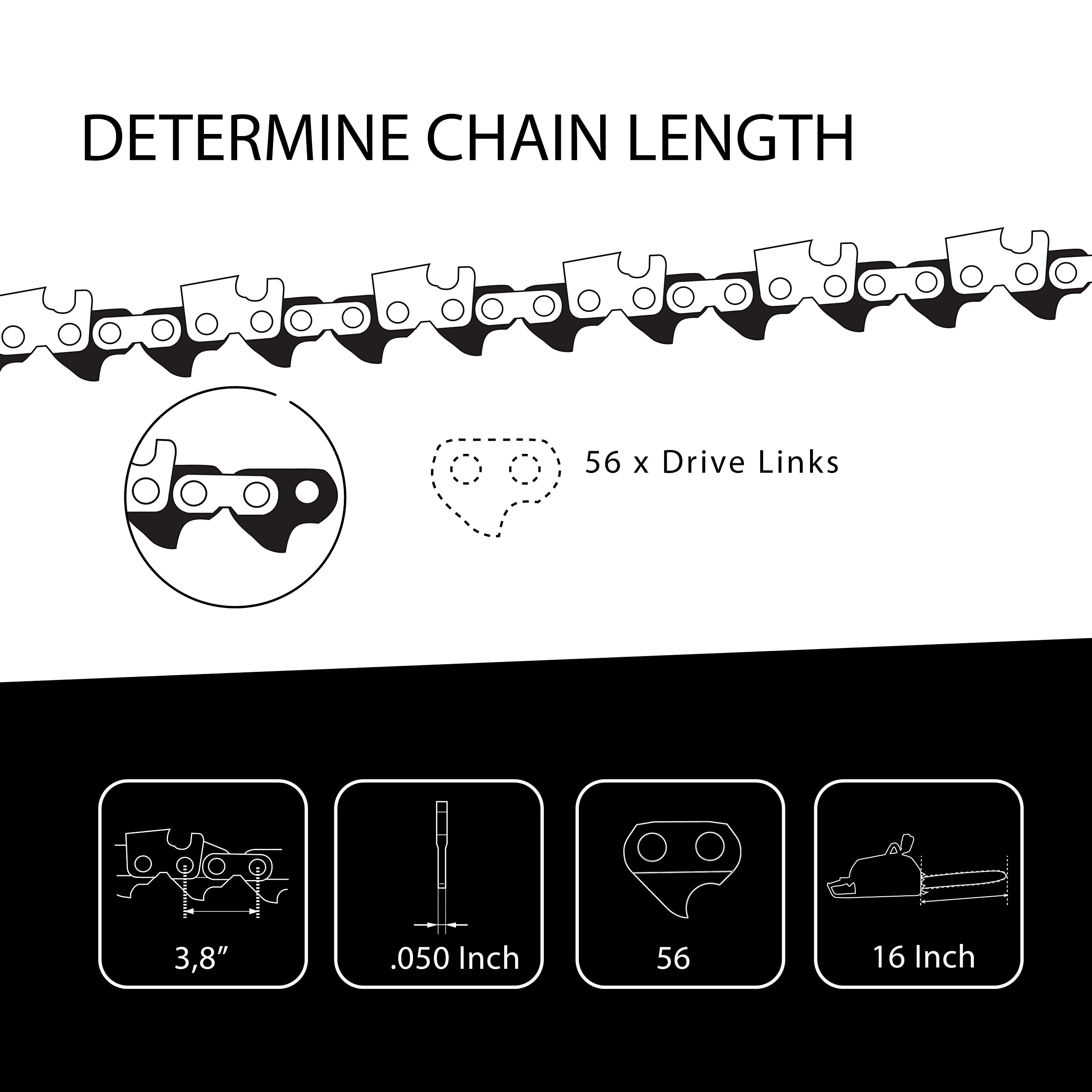 tallox three chains laid out with box showing ready spare-chain convenience