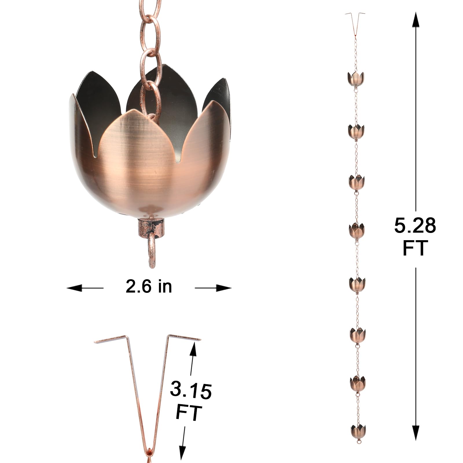 taman rain chain alongside ruler showing length for fit assessment benefit